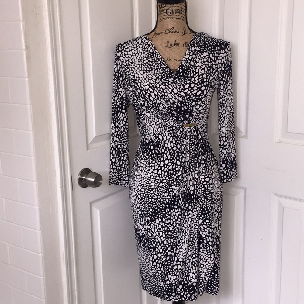 NWOT Navy and White Animal Print Wrap Dress